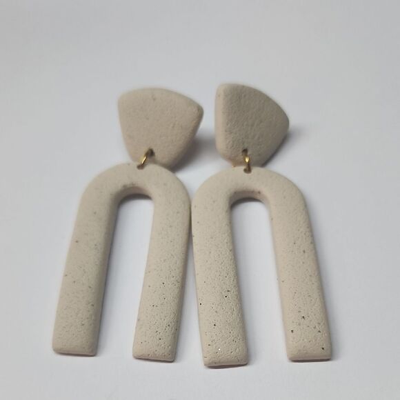 Beige Geometric Clay Statement Earrings - Picture 1 of 3